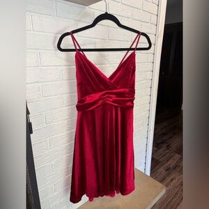 Juniors Size Large Red Velour Short Holiday Dress